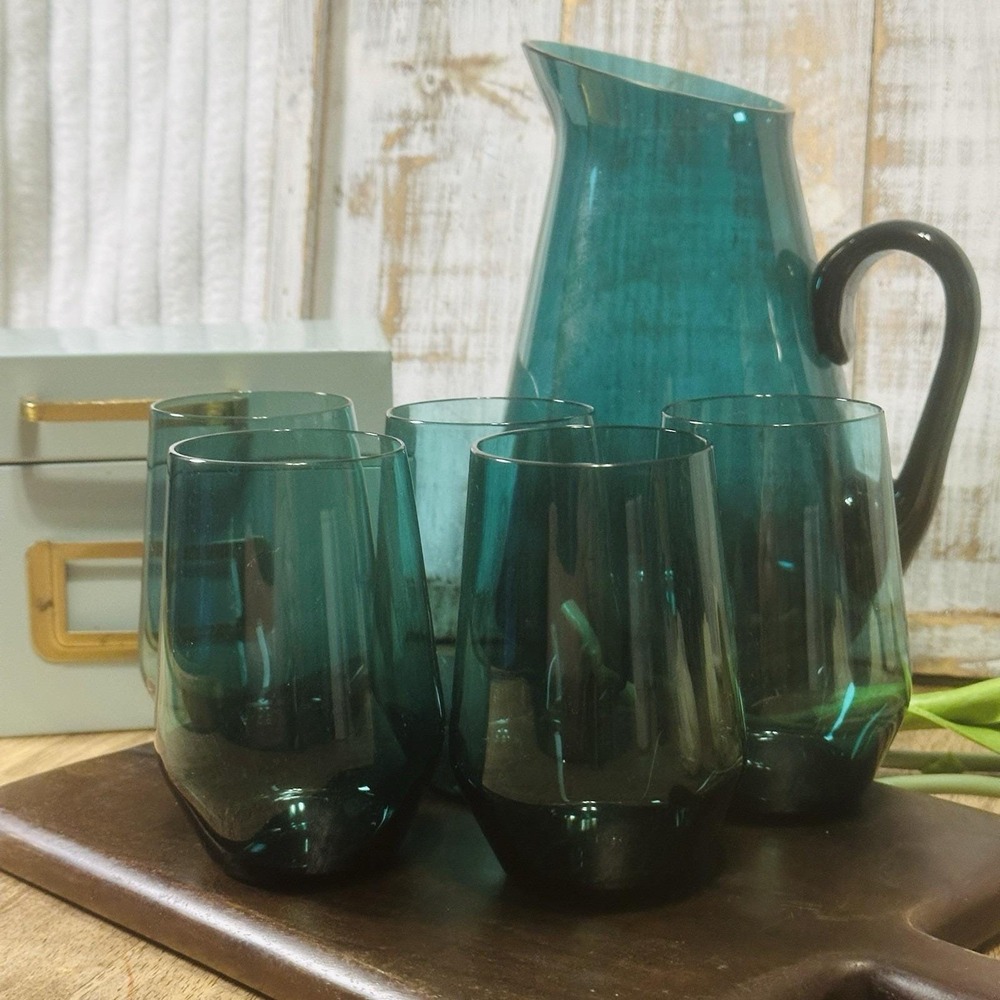 Kaj Franck Finland Teal Blue‎ Glass Pitcher Nuutajarvi Iittala Modern Minimalist - Picture 7 of 13